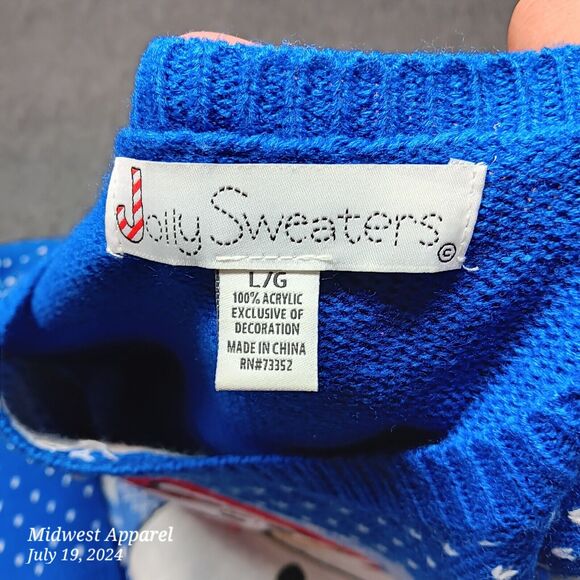 Ugly Jolly Sweaters Christmas Snowman with Beer Fair Isle Blue Adult Large - Picture 5 of 7